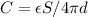 C=\epsilon S/4\pi d