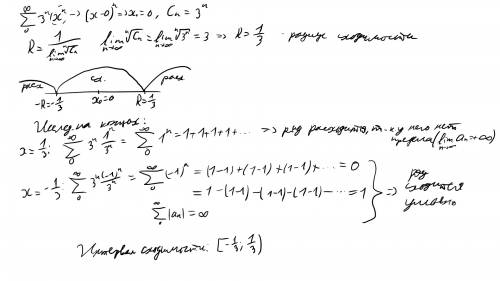 Определить радиус сходимости и область сходимости ряда ∑3^n*x^n, вверху ∞, внизу n=0