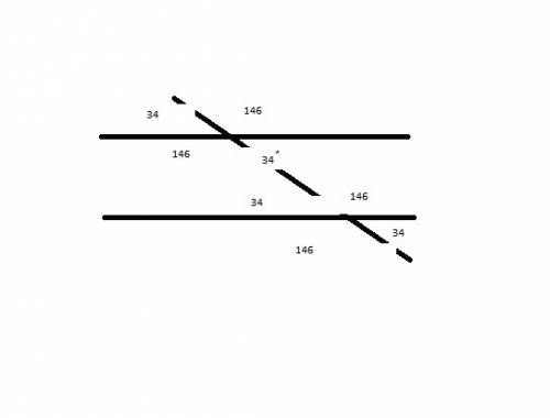 Параллельные прямые а и bпересечены секущей с один из углов равен 34 градуса найдите остальные углы+