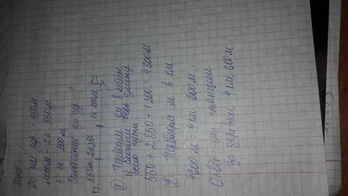 Написать условие по станции до деревни нужно идти 550 м до железной дороге затем 2 километров 850m л