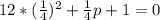 12*( \frac{1}{4} )^2+ \frac{1}{4} p+1=0