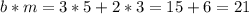 b*m = 3*5 + 2*3 = 15 + 6 = 21