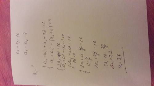 Найдите первый член арифметической прогрессии (an) если а5+а8=16, а7-а2=4. подробно,.