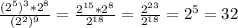 \frac{(2^5)^3*2^8}{(2^2)^9} = \frac{2^{15}*2^8}{2^{18}} = \frac{2^{23}}{2^{18}}=2^5=32