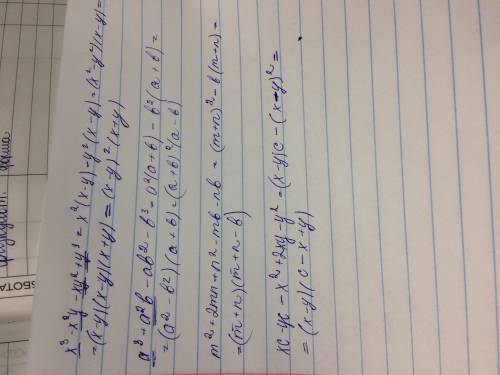 X^3-x^2y-xy^2+y^3 a^3+a^2b-ab^2-b^3 m^2+2mn+n^2-mb-nb xc-yc-x^2+2xy-y^2 разложите на множители !