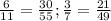 \frac{6}{11} = \frac{30}{55} ; \frac{3}{7} = \frac{21}{49}