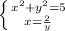 \left \{ {{ x^{2} +y^{2} = 5} \atop {x= \frac{2}{y} }} \right.