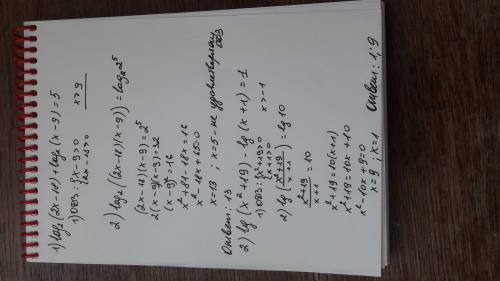 1) log2(2x-18)+log2(x-9)=5 2)lg(x в кв. +19)-lg(x+1)=1