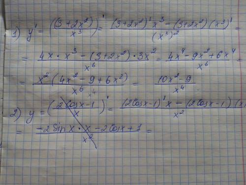 1)y=(3 + 2 x^2)/x^3 2)y=2*cos x-1/x найти производные