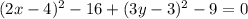 (2x - 4)^2-16+(3y - 3)^2 -9 = 0