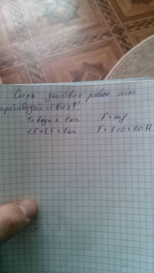 Яку силу треба прикласти щоб утримати відро в руках масою 1.5 кг коли в ньому налито 5.5 л води.