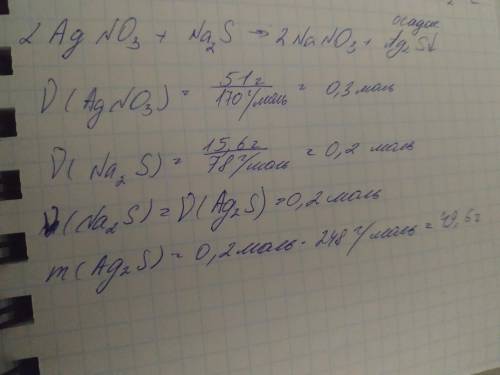 Яне понимаю к раствору содержащему 51г нитрата серебра,прилили раствор содержащий 15,6 г сульфида н