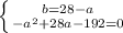 \left \{ b = 28 - a}\atop {-a ^{2} +28a - 192 = 0}} \right.