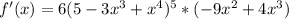 f'(x)=6(5-3x^3+x^4)^5*(-9x^2+4x^3)