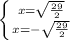 \left \{ {{x= \sqrt{\frac{29}{2}}} \atop {x= -\sqrt{\frac{29}{2}}}} \right.