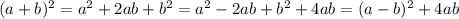 (a+b)^2=a^2+2ab+b^2=a^2-2ab+b^2+4ab=(a-b)^2+4ab