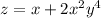 z=x+2x^2y^4