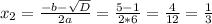 x_2= \frac{-b- \sqrt{D} }{2a}= \frac{5-1}{2*6}= \frac{4}{12}=\frac{1}{3}