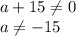 a+15\neq 0\\a\neq -15