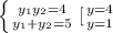 \left \{ {{y_1y_2=4} \atop {y_1+y_2=5}} \right. [{ {{y=4} \atop {y=1}} \right.