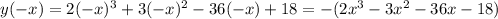 y(-x)=2(-x)^3+3(-x)^2-36(-x)+18=-(2x^3-3x^2-36x-18)