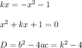 kx=-x^2-1\\ \\ x^2+kx+1=0\\\\ D=b^2-4ac=k^2-4