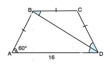 Величина угла при основании равнобедренной трапеции равна 60 градусов,а большее основание равно 16 с