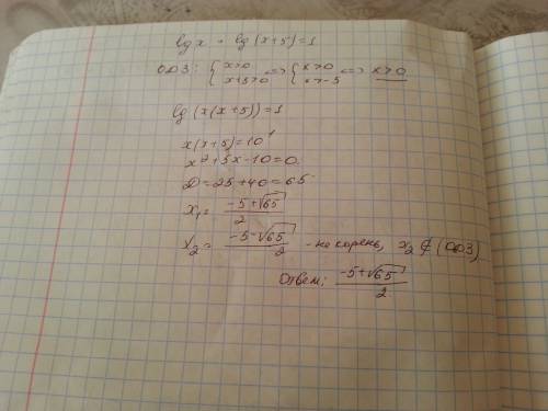 Lgx+lg(x+5)=1 решить логарифмической уравнение