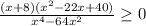 \frac{(x + 8)(x^2 - 22x + 40)}{x^4 - 64x^2} \geq 0