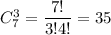 C^3_{7}=\dfrac{7!}{3!4!}=35