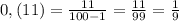 0,(11) = \frac{11}{100-1} = \frac{11}{99} = \frac{1}{9}