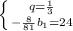 \left \{ {{q= \frac{1}{3} } \atop { -\frac{8}{81} b_1=24}} \right.