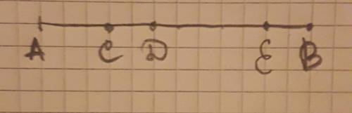 С. начерти отрезок ав длиной 6 см . поставь на нём три точки с,е и д . сколько новых отрезков получи