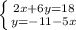 \left \{ {{2x+6y=18} \atop {y=-11-5x}} \right.