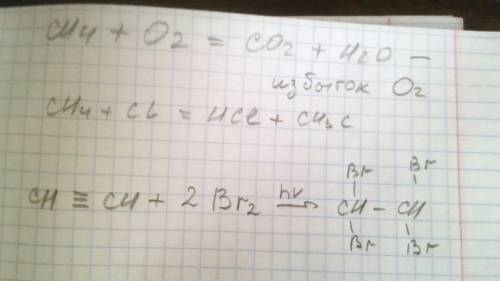 1)написать реакцию взаимодействия ацетилена с избытком брома и указать сумму всех коэф. 2)закончить
