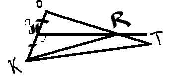 Треугольник kot. cерединный перпендикуляр стороны ko=8 cм пересекает сторону ot в точке r. найди rk,