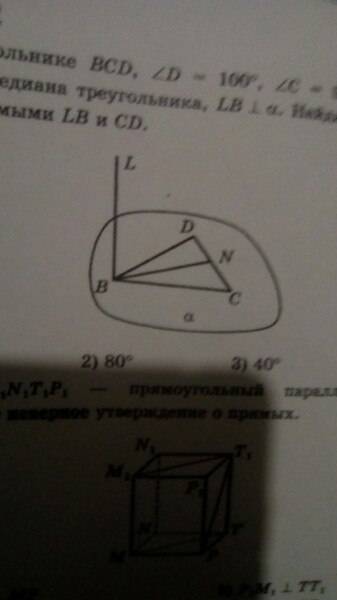 Втреугольнике bcd, угол d = 100°, угол с = 50°, отрезок bn - медиана треугольника, lb перпендикулярн