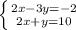 \left \{ {{2x-3y=-2} \atop {2x+y=10}} \right.