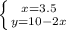 \left \{ {{x=3.5} \atop {y=10-2x}} \right.