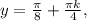 y= \frac{ \pi }{8}+ \frac{\pi k}{4} ,