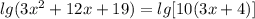 lg(3x^2+12x+19)=lg[10(3x+4)]