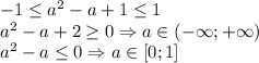 -1\leq a^2-a+1\leq1\\a^2-a+2\geq0\Rightarrow a\in(-\infty;+\infty)\\a^2-a\leq0\Rightarrow a\in [0;1]