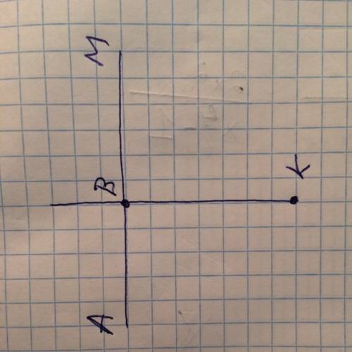 Начерти прямую ам и отметит точку к вне прямой ам. проведи луч кв,пересекающий ам под прямым углом.