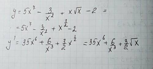 Найдите производную функции y=5x^7-3/x^2+x√x-2