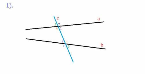 Начертите две прямые и проведите их секущую.пронумеруйте углы , оброзование при пересечении данных п