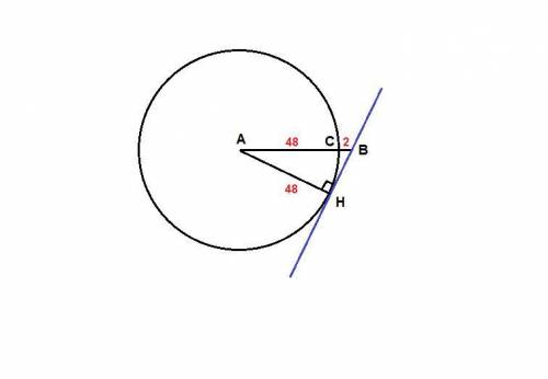 На отрезке ab выбрана точка c так, что ac=48 и bc=2. построена окружность с центром a, проходящая че