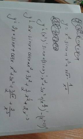 Найти производную функции y=x^2sinx+x^3+x√x-1 / x^2