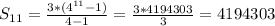 S_{11} = \frac{3*( 4^{11} -1)}{4-1} = \frac{3*4194303}{3} =4194303