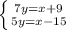 \left \{ {{7y=x+9} \atop {5y=x-15}} \right.