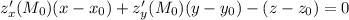 z'_x(M_0)(x-x_0)+z'_y(M_0)(y-y_0)-(z-z_0)=0